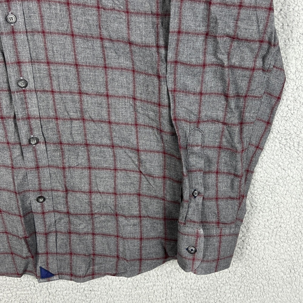 Untuckit Mens M Slim Fit Button Down Shirt Grey Burgundy Plaid Long Sleeve - Picture 3 of 11